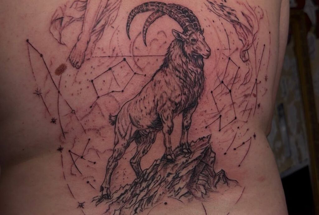 Steinbock mit Sternbildern auf dem Rücken, Black & Grey